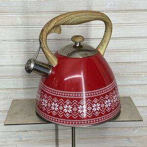 Masterclass Premium Whistling Kettle Red Snowflake Stainless Steel